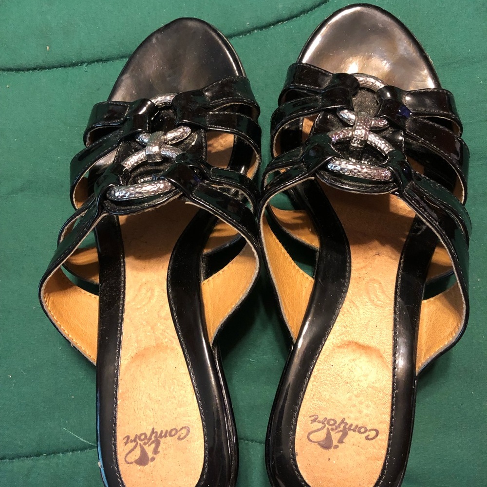 Black slip on mule sandals
